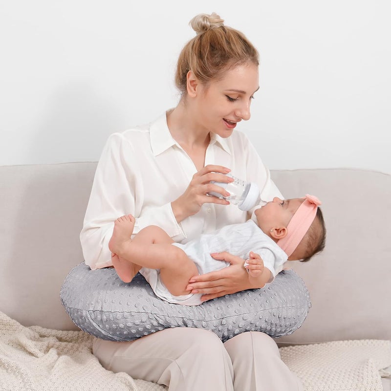 QUENESS Nursing Pillow and Positioner, Breastfeeding, Bottle Feeding, Baby Sitting Support with Removable Ultra Soft Cover, Tummy Time Support for Baby Boys and Girls (Gray) - Image 4